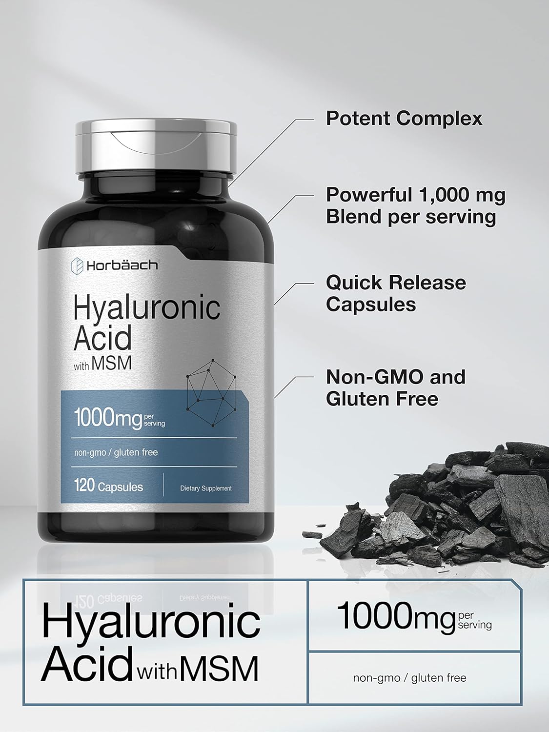 Horbäach Hyaluronic Acid with MSM | 1000 mg | 120 Capsules | Non-GMO and Gluten Free Supplement | Bioavailable Formula - Image 3