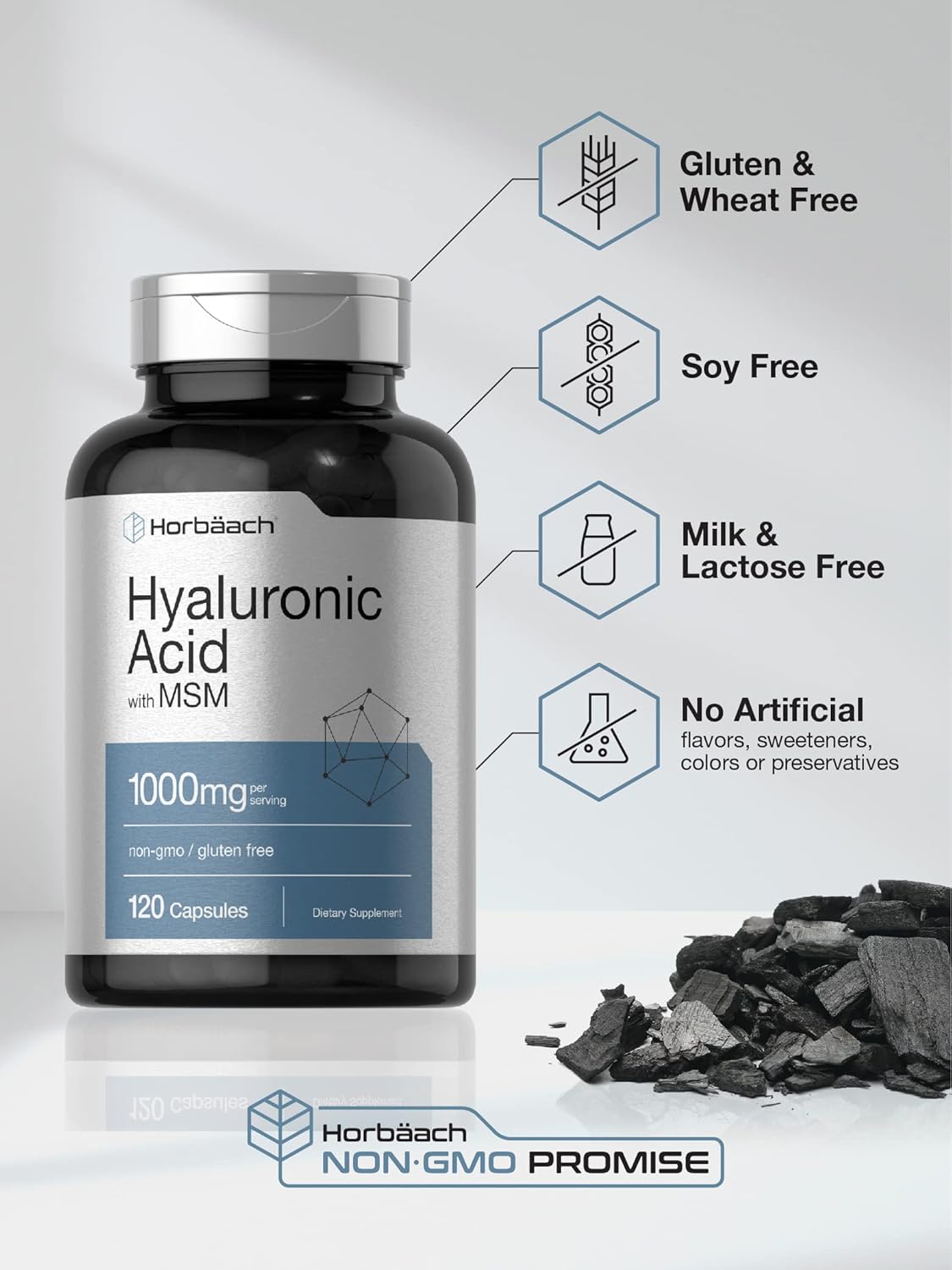 Horbäach Hyaluronic Acid with MSM | 1000 mg | 120 Capsules | Non-GMO and Gluten Free Supplement | Bioavailable Formula - Image 4