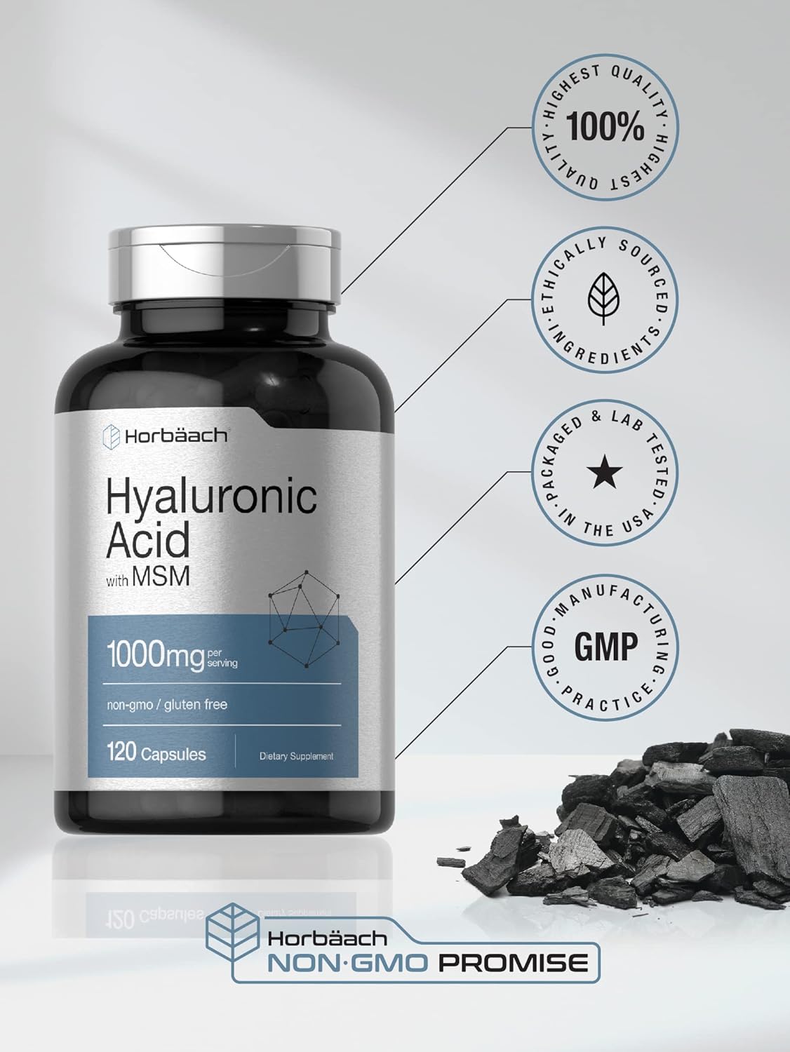 Horbäach Hyaluronic Acid with MSM | 1000 mg | 120 Capsules | Non-GMO and Gluten Free Supplement | Bioavailable Formula - Image 5