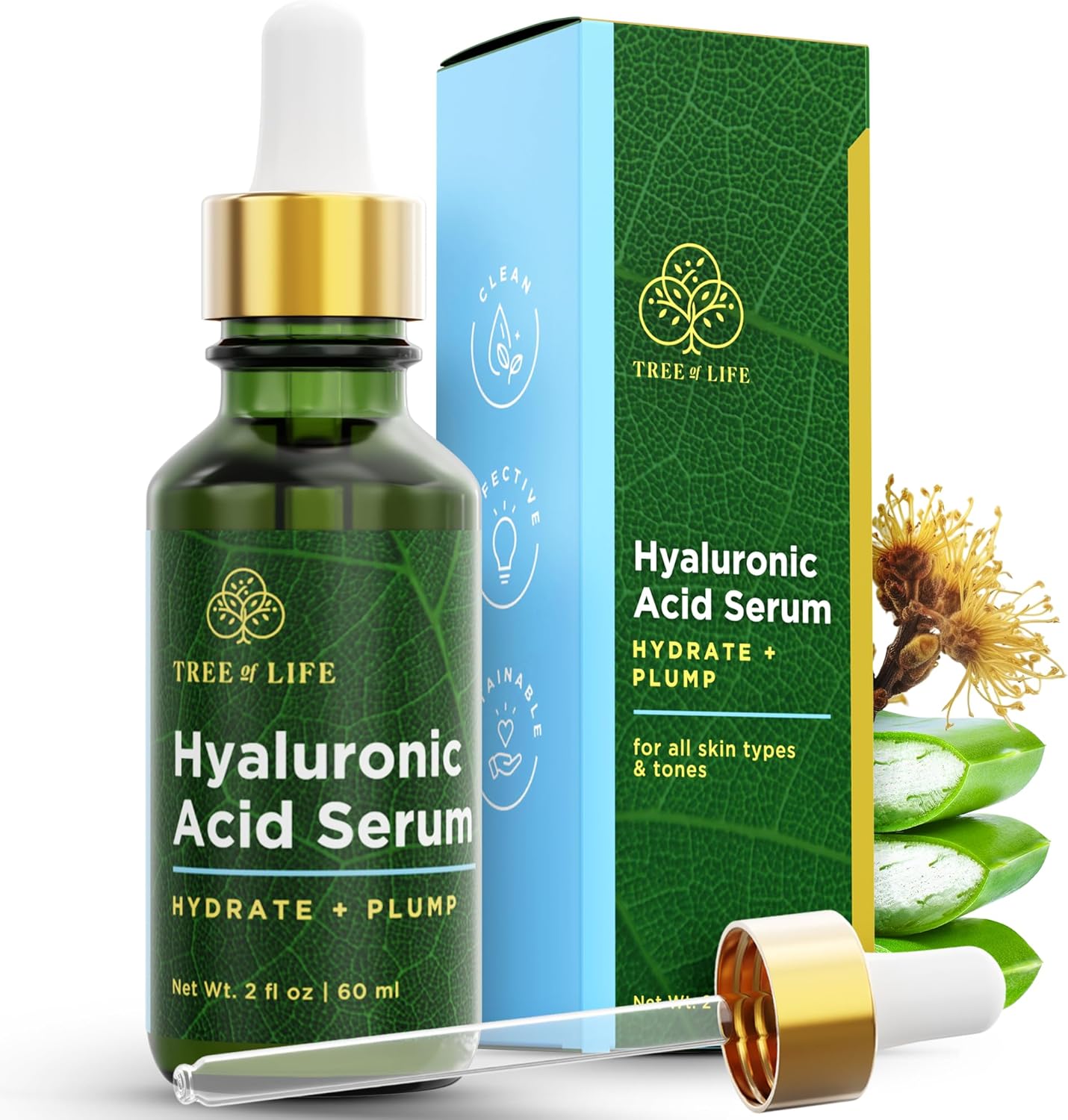 Tree of Life Hyaluronic Acid Serum For Face - Deep Hydration for Dry, Dehydrated, & Sensitive Skin - Dermatologist Tested - Moisturizing Treatment for Smooth Skin, 2 Fl Oz