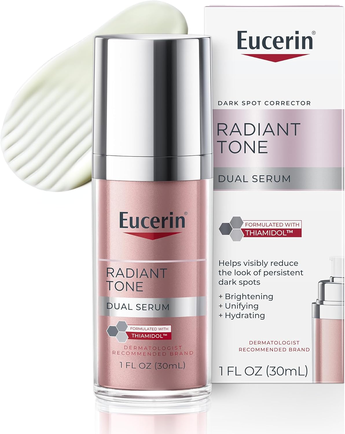 Eucerin Radiant Tone Dual Serum Dark Spot Corrector, Dark Spot Serum with Thiamidol and Hyaluronic Acid, 1 Fl Oz Bottle