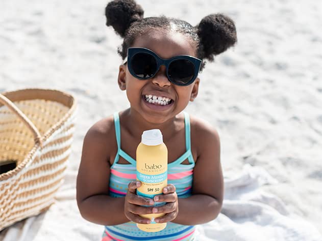 Babo Botanicals Super Shield Mineral Sunscreen Spray SPF 50 with natural origin zinc oxide & titanium dioxide. Sensitive skin, vegan, fragrance-free, water resistant, air-powered spray - For all ages. - Image 9