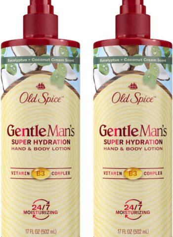 Old Spice Hand & Body Lotion for Men, Gentleman's Super Hydration, 24/7 Moisturizing with Vitamin B3 Complex, Fast Absorping, Eucalyptus & Coconut Cream, 17 oz (Pack of 2)
