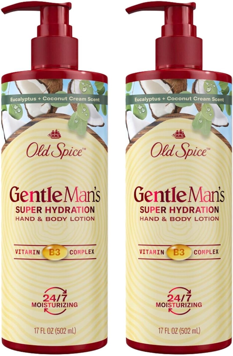 Old Spice Hand & Body Lotion for Men, Gentleman's Super Hydration, 24/7 Moisturizing with Vitamin B3 Complex, Fast Absorping, Eucalyptus & Coconut Cream, 17 oz (Pack of 2)