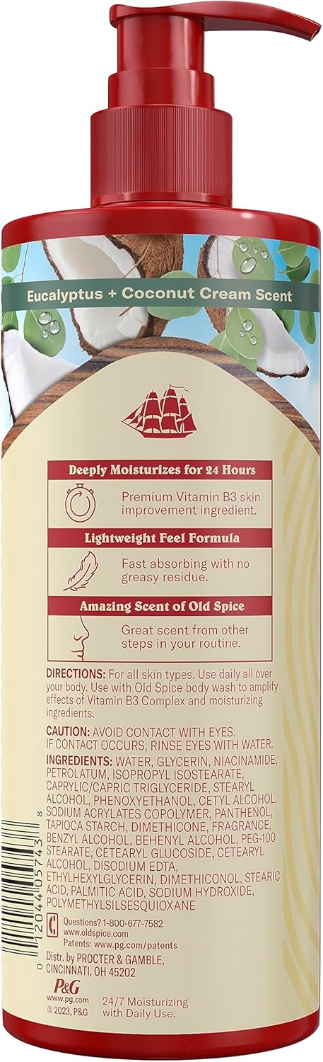 Old Spice Hand & Body Lotion for Men, Gentleman's Super Hydration, 24/7 Moisturizing with Vitamin B3 Complex, Fast Absorping, Eucalyptus & Coconut Cream, 17 oz (Pack of 2) - Image 7