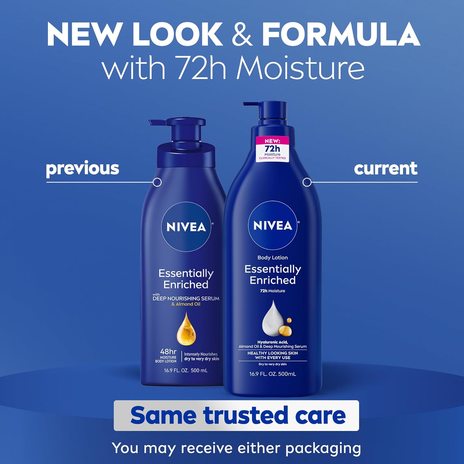 NIVEA Essentially Enriched Body Lotion for Very Dry Skin with Hyaluronic Acid, Almond Oil and Deep Nourishing Serum, 72-Hour Body Moisturizer, 16.9 Fl Oz Pump Bottle - Image 2