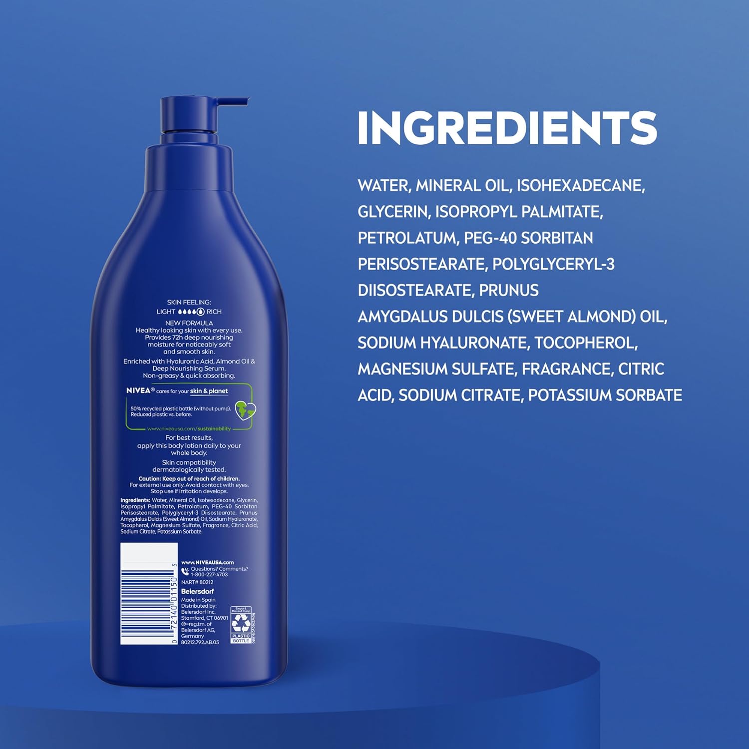NIVEA Essentially Enriched Body Lotion for Very Dry Skin with Hyaluronic Acid, Almond Oil and Deep Nourishing Serum, 72-Hour Body Moisturizer, 16.9 Fl Oz Pump Bottle - Image 9