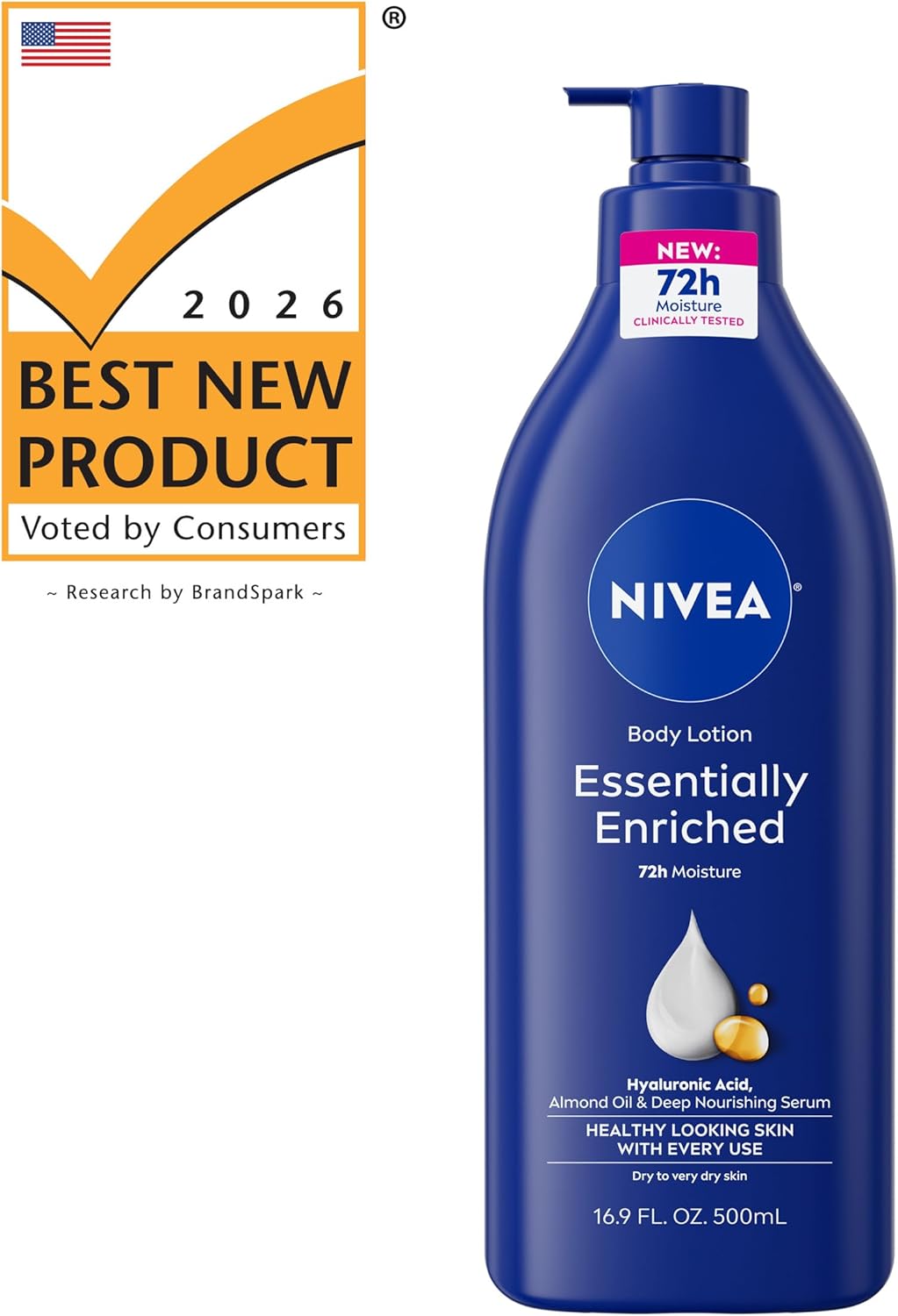 NIVEA Essentially Enriched Body Lotion for Very Dry Skin with Hyaluronic Acid, Almond Oil and Deep Nourishing Serum, 72-Hour Body Moisturizer, 16.9 Fl Oz Pump Bottle - Image 10
