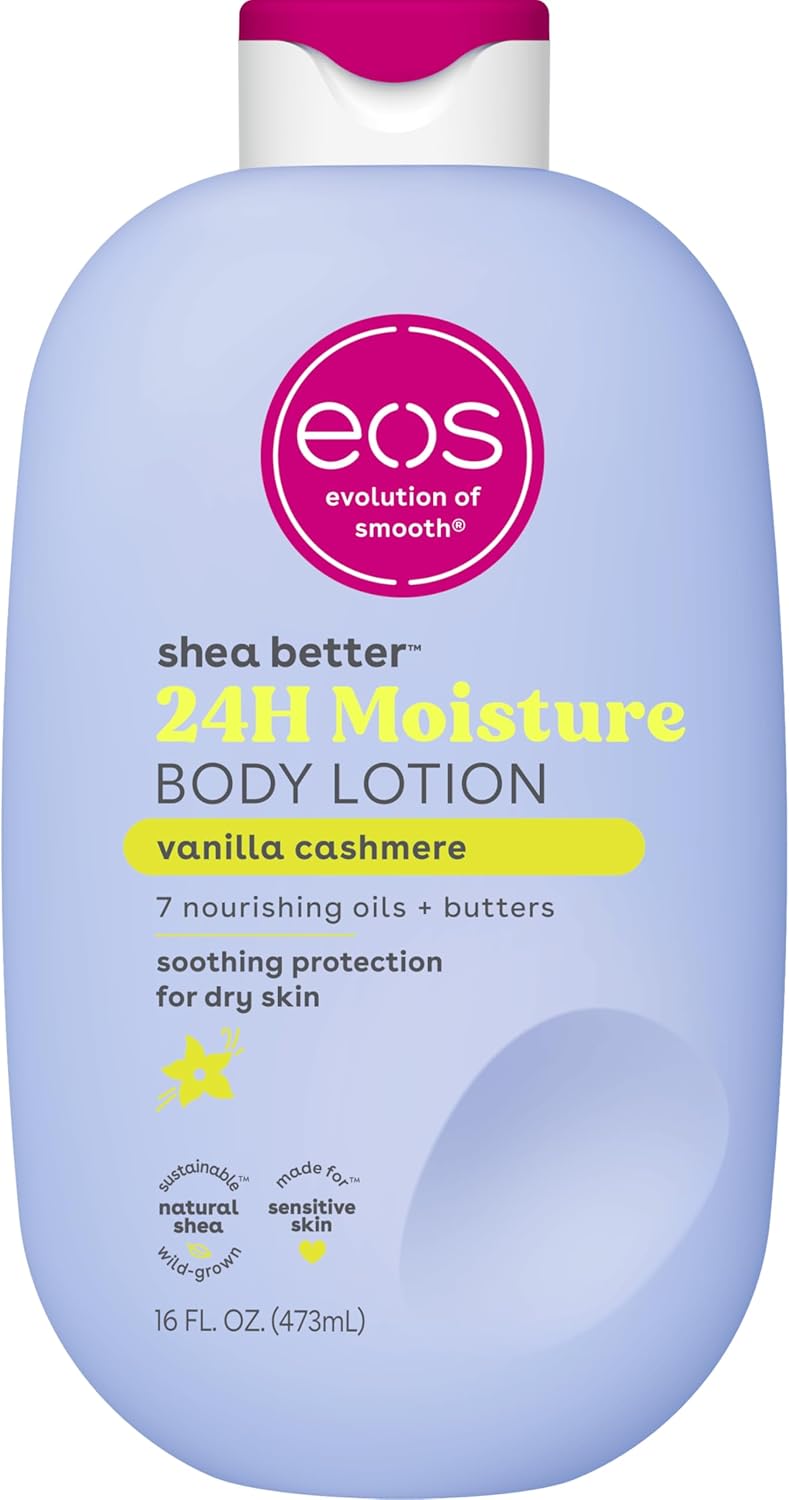 eos Shea Better Body Lotion Vanilla Cashmere, 24-Hour Moisture Skin Care, Lightweight & Non-Greasy, Natural Shea, Vegan, Vanilla Body Lotion, 16 fl oz