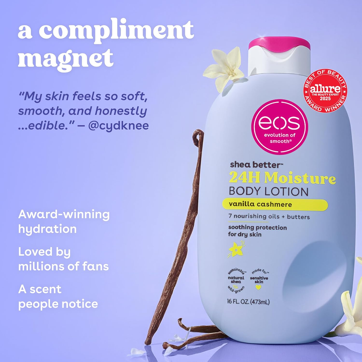 eos Shea Better Body Lotion Vanilla Cashmere, 24-Hour Moisture Skin Care, Lightweight & Non-Greasy, Natural Shea, Vegan, Vanilla Body Lotion, 16 fl oz - Image 4